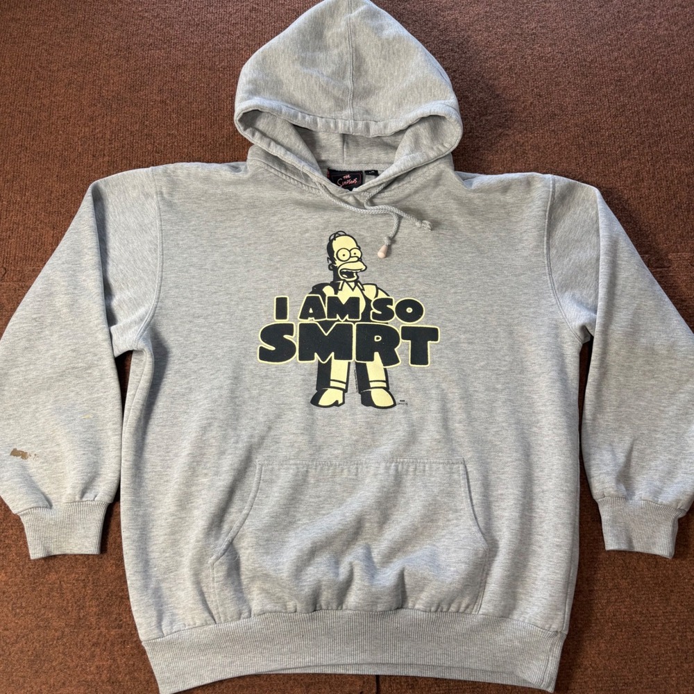 Vintage 2006 The Simpsons Homer Simpson I Am So SMRT Gray Hoodie Mens Large